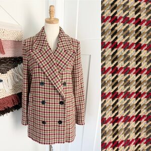 & Other Stories Houndstooth Wool Blend Double-Breasted Coat Jacket Sz 8